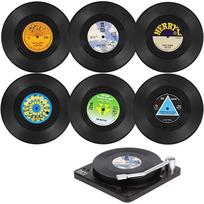 6 vnt Retro vinilinių plokštelių puodelio padėkliukai neslystantys kavos padėkliukai karščiui atsparūs muzikiniai gėrimų puodelio kilimėliai stalo padėkliukų dekoras 10.5cm white
