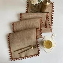 Vintage Burlap Christmas Ball Woven Light Luxury Table Flag Natural Jute Country Decoration Home Textiles for Home Table Mat 180x33cm gray