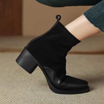 Krazing Pot Cow Suede Winter Round Toe Chunky Heels Chelsea Boots Size 43 Women Zipper Retro Elegant Women Platform Ankle Boots 34 juoda