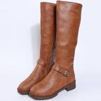 Thigh High Boots Brown Women Vintage Artificial Leather Square Heel Zipper Knee Height Buckle Boot Keep Warm Round Toe Shoes British Style 43 juoda