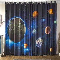 Science Fiction 3D Nebula Star High Shading Curtain Planet Universe Children's Theme Room Bedroom Blackout Curtain Hot Selling W55 X H120cm X 2&Grommet Top gray