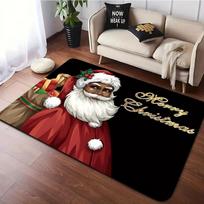 Christmas Santa Claus Print Area Rugs Non Slip Flannel Carpets for Home Living Room Sofa Rug Bedroom Christmas Decor Floor Mats 40X60cm-16x24in