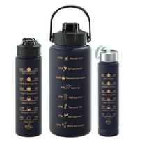 2L with Time Graduated Space Cup Gradient Water Cup High Capacity 3-Piece Set Portable Plastic Cups Outdoor Travel Gym Bottles 2L 900ml 300ml black