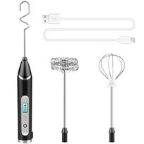 Milk Frother, USB Rechargeable LCD Hand Mixer with 3 Stainless Steel Whisk, 3 Speeds Handheld Frother Whisk, Electric CHINA white
