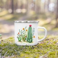 Cactus Plant Printed Enamel Mug Summer Camping Campfire Mugs Creative Coffee Water Milk Cups Handle Drinkware Gifts for Camper 360ml white