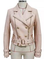 New Women Pink Leather Jacket Moto Biker 100% Real Lambskin Stylish Party Jacket XS rožinė