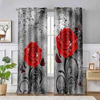 Multicolor Rose Pattern High Blackout Bedroom Curtains Dark Style Home Thick Clackout Drape Various Rose Styles Windows Curtain W55 X H120cm X 2&HOOK