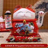 6.5/8.5 Inch Ceramic Beckoning Cat Maneki Neko Ornament Swing Lucky Fortune Cat Feng Shui Decoration Centerpiece Business Gift white