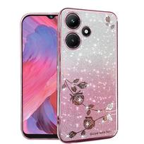 Telefono dėklas Infinix Hot 30 30i 30 Play, ryškiai rožinis, gėlėtas, skaidrus, apsauga nuo smūgių, prabangus, deimantais blizgantis, apsauginis dangtelis Hot 30 4G (X6831) rožinė