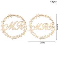 2pcs/set Mr Mrs Wedding Wooden Chair Hanging Sign Pendant Vintage Rustic Wedding Decoration Photo Props Party Favors Supplies beige