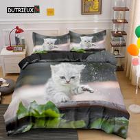Pet Animal Bedding Set Cute Cat Bedding for Kids Quilt Cover Pillowcase Comforter Cover Kawaii Kitty Soft Polyester Duvet Cover EU single(135x200cm) gray