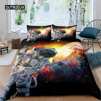Astronaut Duvet Cover Set Astronaut Playing Guitar Bedding Set Teen Boys Kids Galaxy Stars Outer Space Polyester Comforter Cover EU single(135x200cm) gray
