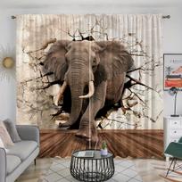 3D 2pcs Rhino Elephant Animal Curtains Rod Pocket Decor Window Drape Window Treatments For Bedroom Living Room Office Home Decor (W50H130cm)-2pcs&Hook