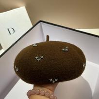 Shining Full Star Rhinestones Lamb velvet beret Women's Japanese Sweet Pumpkin hat High quality solid color painter hat M 56-58cm