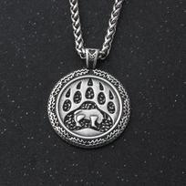 Viking Pendant Necklace Norse Bear Paw and head Animal Pendant Necklace Stainless steel Never Fade  Fashion Party Jewelry Gifts Single Pendant gray