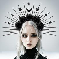 Gotikinė aureolės saulės ir mėnulio plaukų juosta Dievo plaukų juosta Cosplay Nešiojama gėlių plaukų juosta teminiams renginiams black