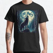Men Fashion Casual Short Sleeves Wolf Moon Black Tees Classic Oversized T-shirts S juoda