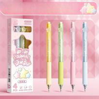 4pcs/sets with Color Box Package High Appearance Press Dry Neutral Pen Cartoon Student Exam Brush Pen St0.5 Jumping Pen Black Pen Carbon Pen 0.5mm rožinė