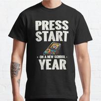 Men Fashion Casual Short Sleeves Press Start on A New School Year School Black Tees Oversized T-shirts S juoda