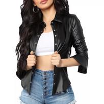 Genuine Lambskin Casual Leather Biker Soft Women Handmade Black Shirt Stylish S juoda