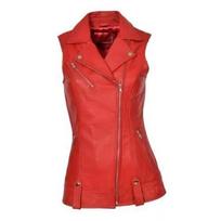Red Jacket Western Classic Vest Coat Lambskin Leather Waistcoat Women Button S raudona