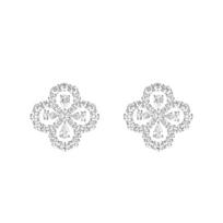 Full diamond loop stud earrings 925 sterling silver, colored diamond four-leaf clover earrings light luxury high sense 925 silver balta