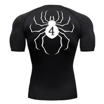Spider Print Compression Shirt for Men Short Sleeve Rash Guard Gym Workout Undershirts Baselayers Athletic Quick Dry T-Shirt Tee S black