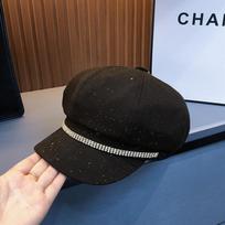 New Autumn and Winter Face-Revealing Small French Octagonal Bud Hat Black Korean Style Ladies Spring and Autumn Beret M（56-58cm） black