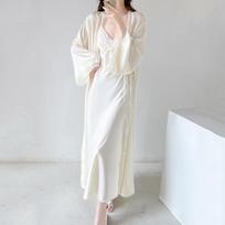 Seksualus moteriškas ilgas kimono chalatas naktiniai rožinis mozaikinis nėrinių vestuvinis naktinių ir chalato komplektas vasaros pižama atsitiktinis satino namų drabužis XL white