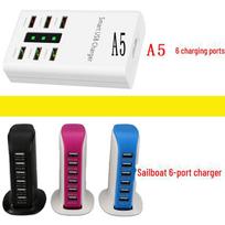 30W 6A Smart Multi-Port 6-USB Fast Charger for Desktop & Mobile A5 6 ports white. British regulatory balta