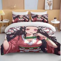 Nezuko Kamado Bedding Set Anime Demon Slayer Duvet Cover Comforter Bed Linen Single Twin Full Queen Size 3d Boys Girl Boys Gift EU single(135x200cm) white