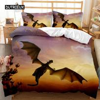 Pterodaktilio antklodės užvalkalų rinkinys Pterodaktilio drakono fantazija berniukams paaugliams Viengulis patalynės rinkinys Dvigulis Karalienės dydžio Karališko dydžio Poliesterio antklodės užvalkalas EU single(135x200cm) gray