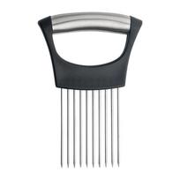 Stainless Steel Onion Cutter Holder Food Slicers Assistant Tomato Onion Slicer Holder Vegetables Cutting Fork Kitchen Gadgets juoda