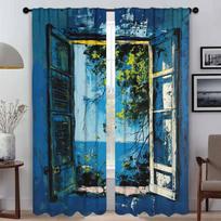 Blue Window Blackout Curtain for Room 2 Panel Home Interior Curtains Partition Tulle for Bedroom Shades Halloween Decoration W50xH70cmx2pcs-CL