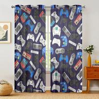 2 pieces, game controller curtains for boys, children, and teenagers - living room, bedroom, home decoration - colored W150CM H166CM&Grommet Top
