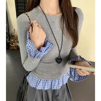 2024 Autumnwinter New Brushed Fake Two-piece Long-sleeve Bottomed Shirt This Exclusive Blouse with Flared Sleeves Was Designed for Women S