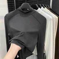 Hong Kong style velvet half turtleneck bottoming T-shirt for women in autumn and winter pure desire with fishbone slim curved hem basic top S