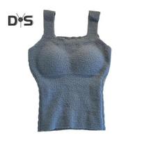 Winter Women Thermal Vest with Chest Pads Seamless German Velve Lining Fast Temperature Lock Heating Slim Fit Elastic Sleeveless Inner Wear Bottoming mėlyna