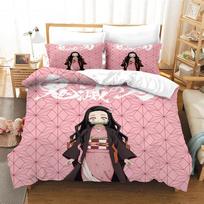 Nezuko Kamado Bedding Set Anime Demon Slayer Duvet Cover Comforter Bed Linen Single Twin Full Queen Size 3d Girl Boys Gift EU single(135x200cm) pink