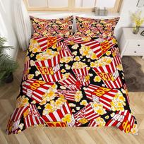 Popcorn King Queen Twin Duvet Cover Vintage Movie Theater Comforter Cover Cinema Poster Design Bedding Set Polyester Quilt Cover 70x133cm 2pcs white