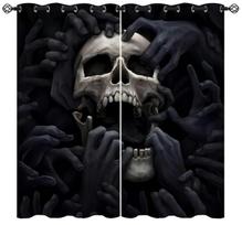 Funny Skull Blackout Curtains Hilarious Skeleton Print Living Room Window Drapes Kids Boys Bedroom High Blackout Curtain 2 Pcs W55 X H120cm X 2&HOOK