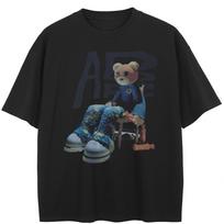 Streetwear Sad Bear Graphic T-Shirt Cotton Unisex Tops Tees Summer Short Sleeves T Shirt M juoda