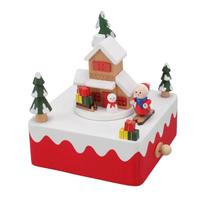 Handmade Wooden Rotating Music Box Toy Decoration Ornament Craft Christmas Holiday Gift Snowmen On