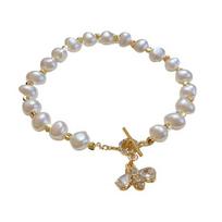Faux Pearl Bracelet Rhinestone Alloy Smooth Finish Contrast Color Bangle Lady Wrist Jewelry