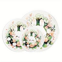 3pcs Green Rabbit Round Thermal Insulation, Kitchen Accessories,Pad Retro Home Dining Pad Thermal Insulation Pot Pad Cute Cotton Tray Pad 18cmx1,24cmx1,30cmx1pc beige