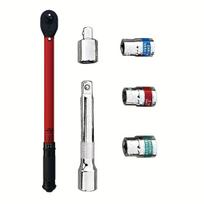 6 vienetų 1/2 sukimo raktų rinkinys - 20-230 N metrų su 17-19-21 mm galvutėmis, 3/8 adapteriu ir 1/2 prailgintuvu 6 pieces 1/2 inch 20-230 Nm gray