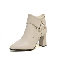 New Chelsea Boots High Heels Short Boots for Women Thick Heels Pointed Toes Slimming Short Ankle Boots Martin Boots 42