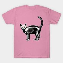 T Shirt Women Halloween Skeleton Cat Harajuku Print Kawaii Tshirt Summer Short Sleeve Female T-Shirt Top Tee S rožinė
