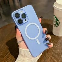 Luxury Ultra Thin For Magsafe Wireless Charger Magnetic Case For iPhone 16 15 14 13 12 11 Pro Max Translucent Skin Hard Cover For iphone 15 šviesiai mėlyna spalva