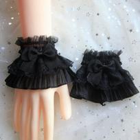Saldžios Lolitos Rankovių Papuošalai Mielos Fėjos Riešo Rankogaliai Raudonuotos Kaspinėliai Nėriniai Klostuoti Netikri Rankogaliai Dekoracija Cosplay Aksesuarai One Size juoda